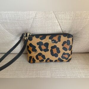 Coach Tan and Black Animal Print Wristlet